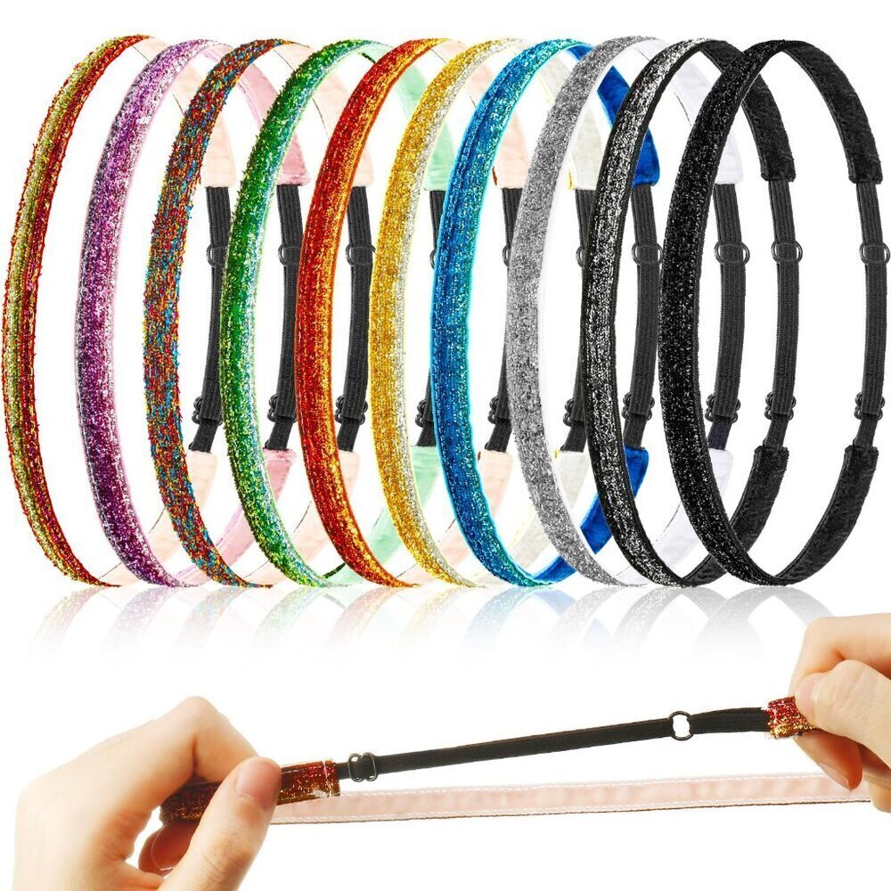 10 Pcs Glitter Non Slip Velvet Headbands Elastic Sports Hair Accessories